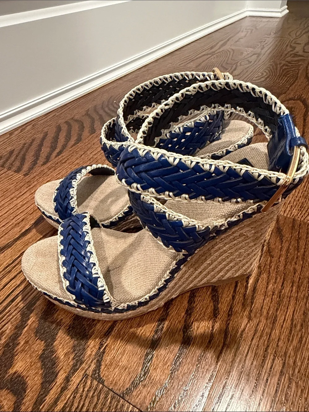 Tory Burch Navy Braided Espadrille Wedge Sandals - Picture 3 of 8